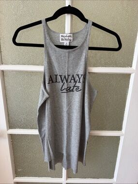 Madison & Berkeley Gray Ribbed 'ALWAYS Late' Graphic Tank